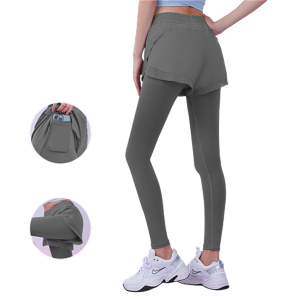 Women’s fake two-piece yoga leggings with built-in pocket breathable fitness trousers high waist buttock lifting yoga pants Item no.JYMK017