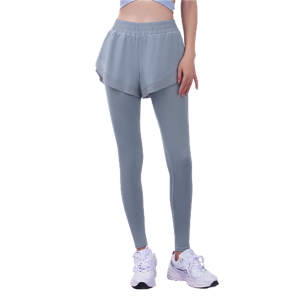 Women’s fake two-piece yoga leggings with built-in pocket breathable fitness trousers high waist buttock lifting yoga pants Item no.JYMK017