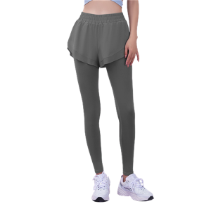 Women’s fake two-piece yoga leggings with built-in pocket breathable fitness trousers high waist buttock lifting yoga pants Item no.JYMK017