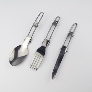 Stainless Steel Outdoor Camping Cutlery Portable Travel Folding Cutlery three-piece set Stainless Steel folding knife, fork and spoon combination Model NO. CP-698