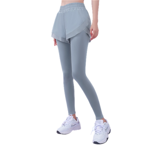 Women’s fake two-piece yoga leggings with built-in pocket breathable fitness trousers high waist buttock lifting yoga pants Item no.JYMK017