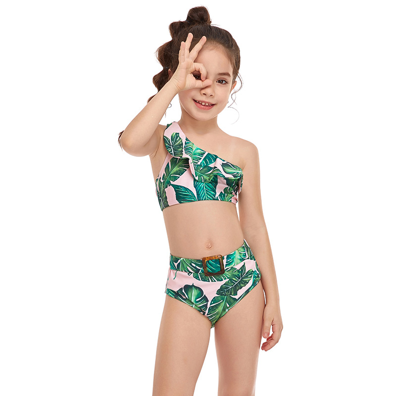 Summer baby girl non-sleeve swimsuit beach sun protection quick drying high stretch swimsuit children floral swimsuit