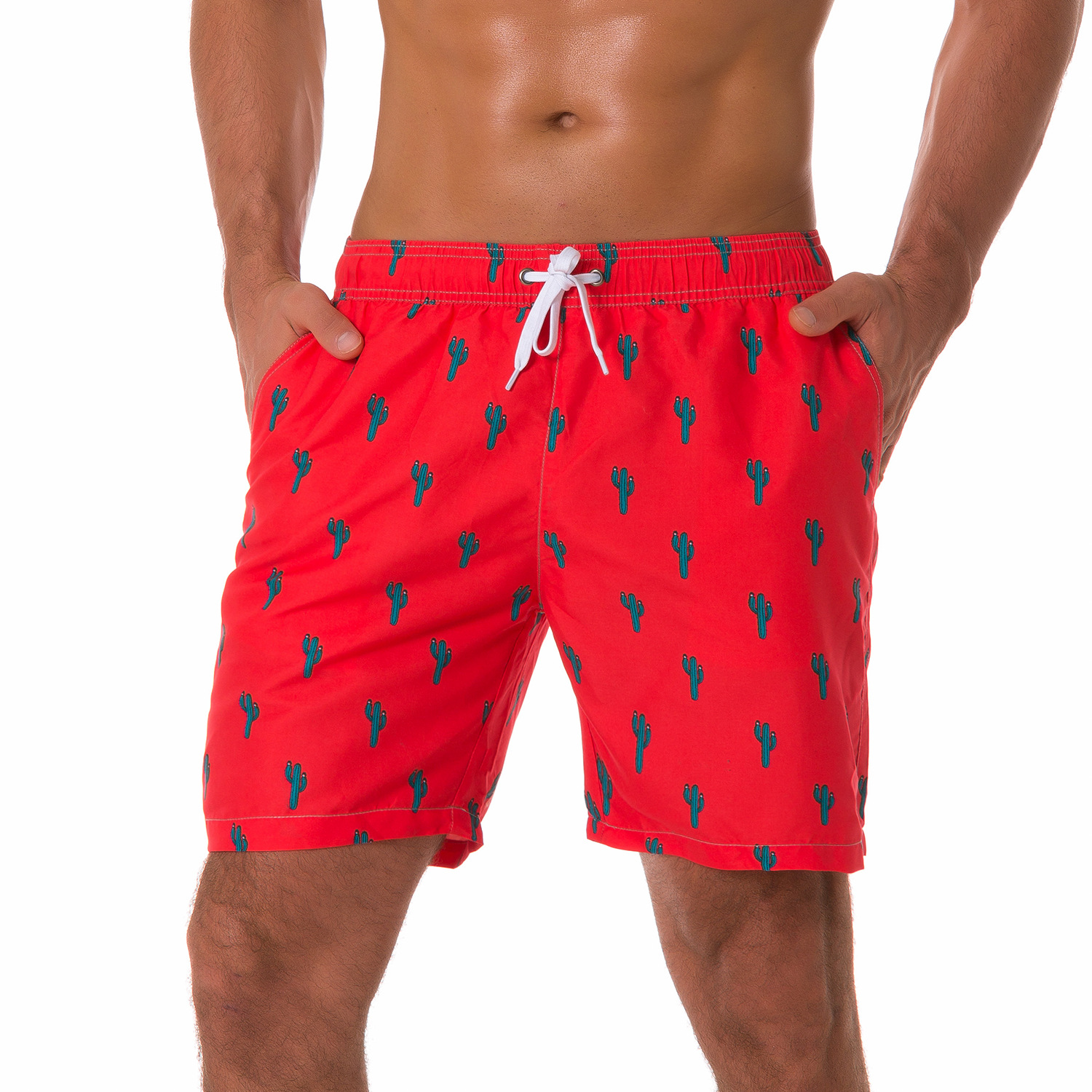 Wholesale Mens Lined Beach Pants Custom Male Swimming Print Surf Board Shorts Swim Red Trunks 2022