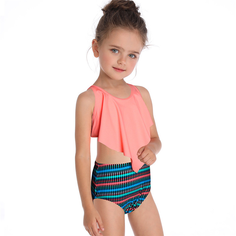 Children's Swimsuit One-piece Young Girl Beach Wear Kids Girls Flounce Vest Bathing Suit Baby Cute Swim Wear One Piece Swi