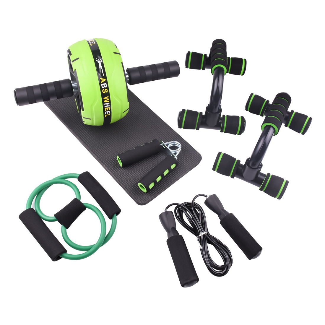 New green abdominal muscle wheel combination set men's and women's home exercise abs fitness equipment