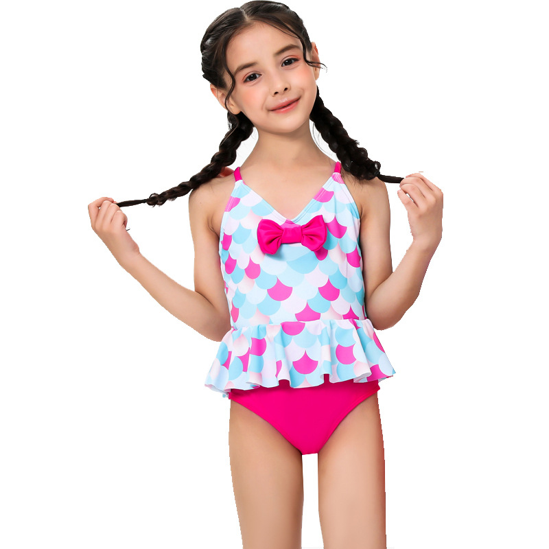 Children's swimsuit girls split middle and older children children pink ribbon bikini 202 years new net red swimsuit