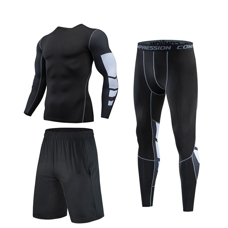 Free Match Style 5 piece compression gym tights sportswear mens fitness clothing