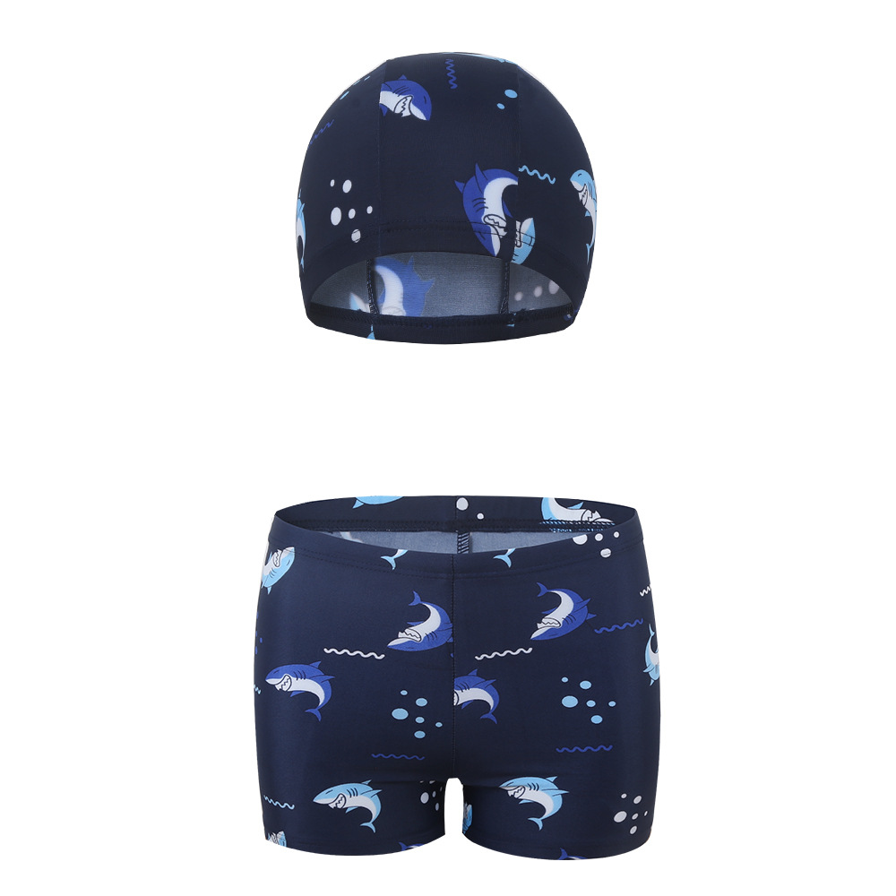 Children swimming trunks boys 2022 new shark swimming Hat two-piece suit cartoon swimming trunks