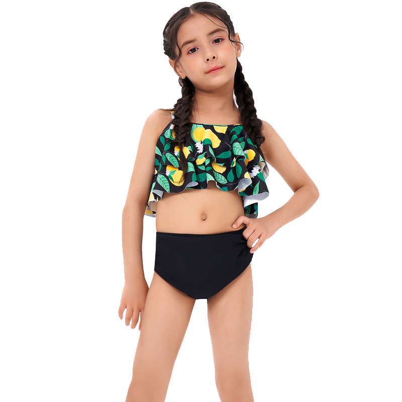 2022 New Hot Wholesale Summer Printed High-waist Flounces Women/Girls Children/Kids Bikini Beach Sport Swimsuit Baby Swimwear