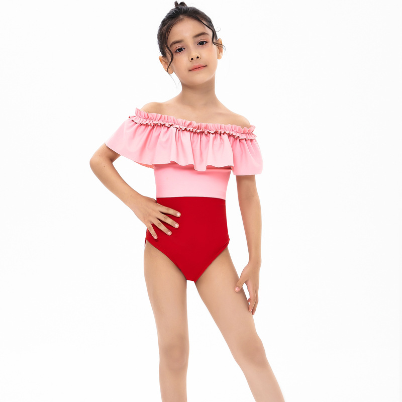 Wholesale 2022 Summer Children's Swimming Suit Girls' Flying Sleeve Triangular Swimwear For Girls Kids One-piece Swimsuit