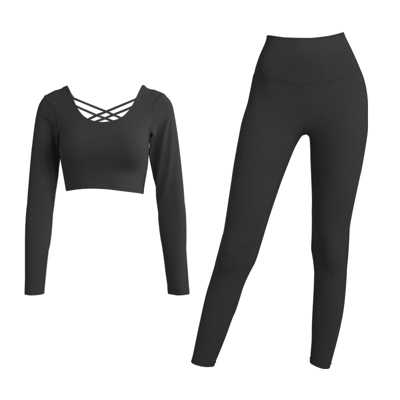 Wholesale Women Plus Size Polyester Yoga Suit  Scoop Neck Sports Bra Womens Leggings Set