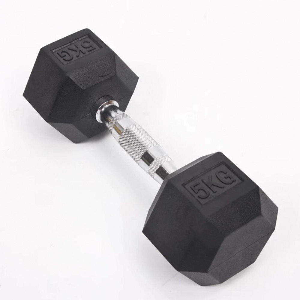 Factory direct supply of hexagonal wrapped rubber dumbbells for men and women fitness home gym with kilogram system to practice