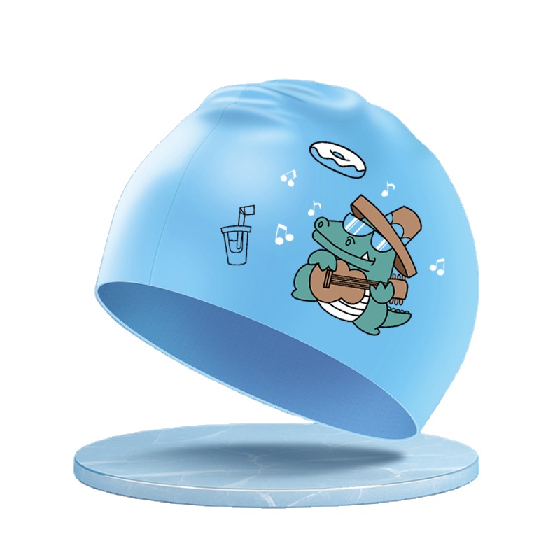 Swimming hat cute cartoon print coating swimming cap waterproof ear protection kids general