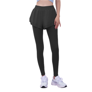 Women’s fake two-piece yoga leggings with built-in pocket breathable fitness trousers high waist buttock lifting yoga pants Item no.JYMK017